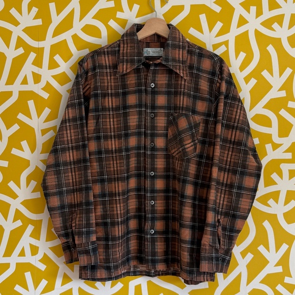 Vintage KMart Brown Grunge Cotton-Polyester Flannel Button Down Shirt - S/M - Picture 1 of 4